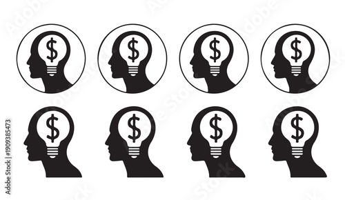 Financial idea concept human head silhouette with dollar sign lightbulb inside business strategy