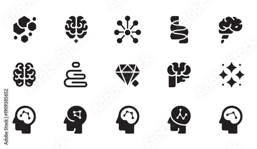 Innovation, brain, lightbulb, development, creative and mind vector icons set