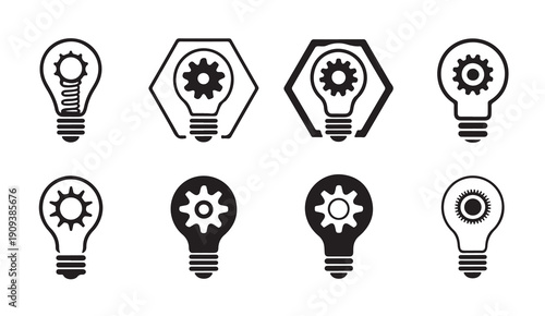 Light bulb with gear inside represents idea innovation engineering creativity technology vector