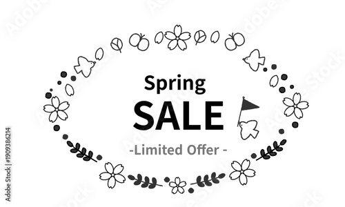 春のセール用の手描きの楕円フレーム