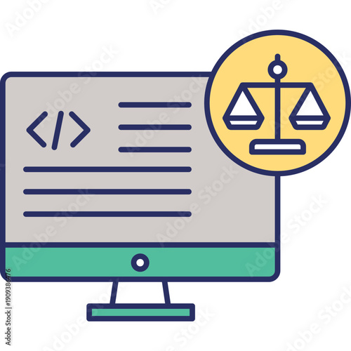 Cybercrime Law Icon – Digital Security & Legal Compliance Colored Outline Symbol