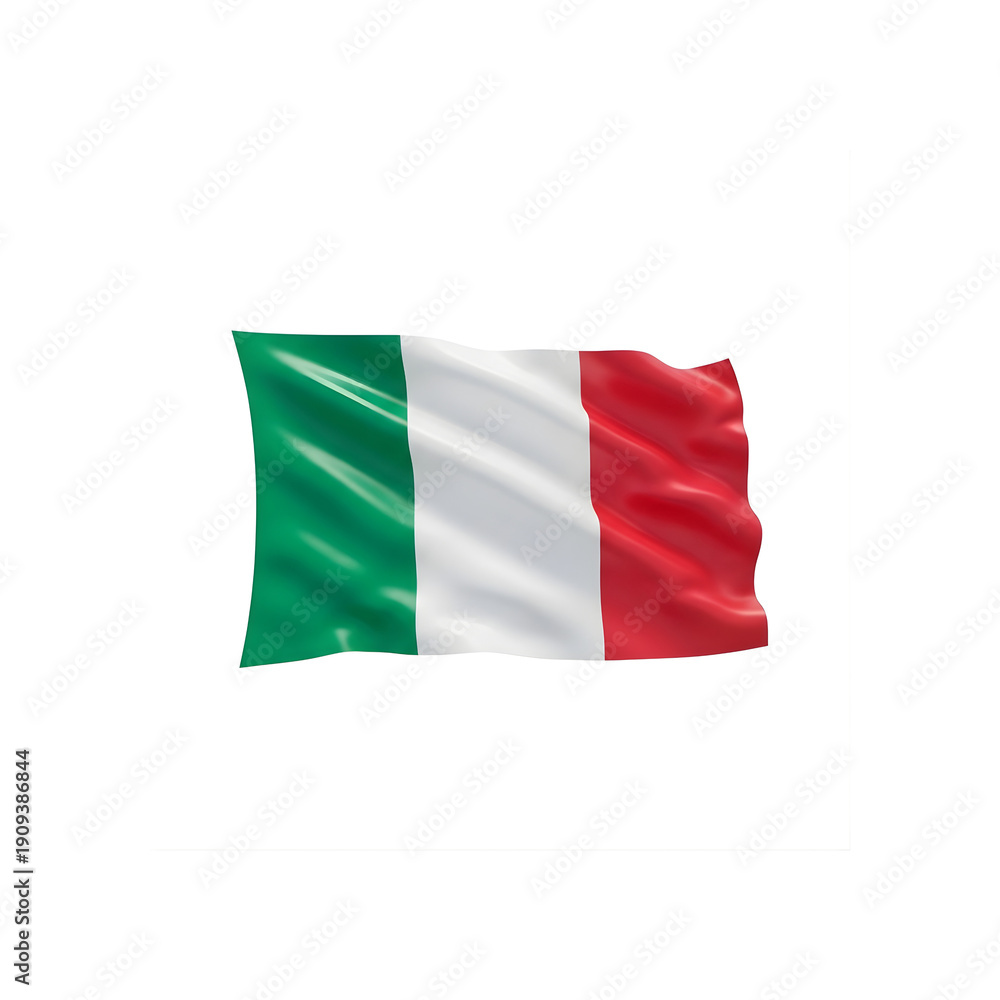 Fototapeta premium Italian Flag Waving Isolated on White Background 3D Render