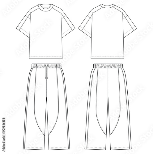 oversized t-shirt and baggy trouser pant pants tech pack vector design