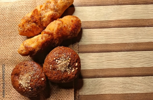 Assorted Sweet Bread on Wooden Background