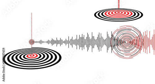 Abstract visualization of sound waves emanating from a source and spreading out, creating ripples and patterns