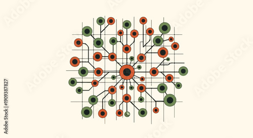 Dynamic abstract illustration of a central hub connecting various nodes in a digital network, symbolizing data, technology, and interconnected systems.