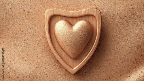 Heart shaped design with textured surface, symbolizing love and protection, stands out against