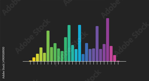 Colorful audio spectrum analyzer graph with bars in rainbow colors on a black background, representing sound waves and music visualization