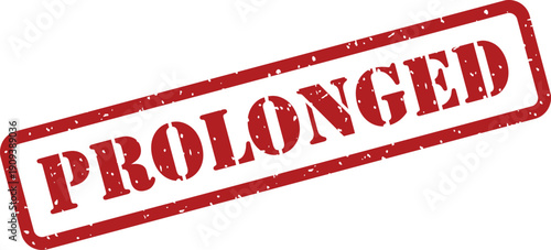 A distinct red rubber stamp mark with a gritty texture featuring the word prolonged on a clean white surface