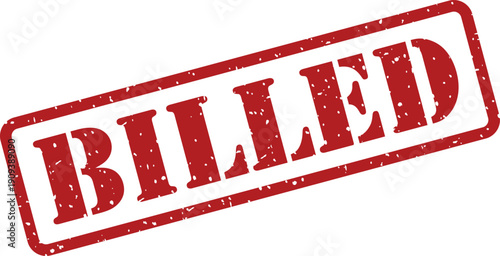 A distressed red rubber stamp impression displays the word BILLED on a clean white background