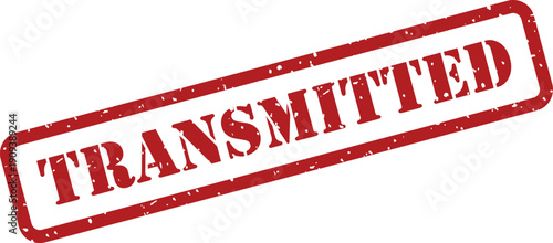 A prominent red rubber stamp with the word TRANSMITTED signifies the successful sending of information or data