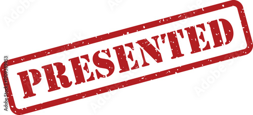 A red rectangular rubber stamp mark with a textured effect displaying the word presented on a plain white surface