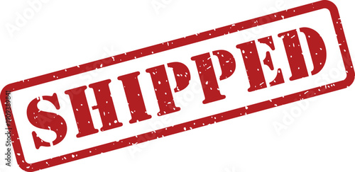 Clear red rectangular rubber stamp impression displaying the word SHIPPED in bold uppercase letters on a plain white surface