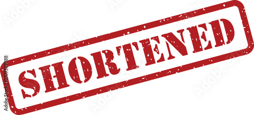 Bold red rubber stamp impression clearly showing the word SHORTENED on a pristine white background