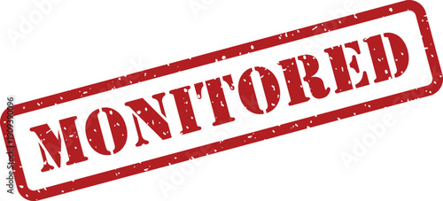 Red rectangular rubber stamp presenting the word MONITORED on a crisp white backdrop