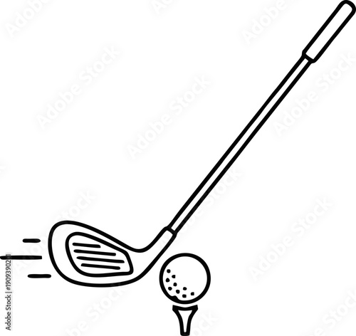 Golf Club Hitting Ball on Tee Outline Vector