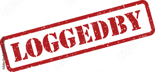 Red rectangular rubber stamp showing the word LOGGEDBY on a clean white background