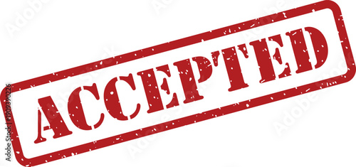 Red rubber stamp impression displaying the word ACCEPTED in a textured rectangular frame on white