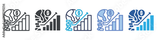 Economic Indicator icon set multiple style collection