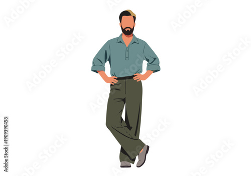 Stylized flat design illustration of a confident bearded man