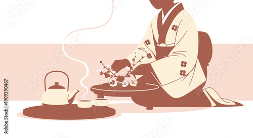 Japanese Tea Ceremony Ikebana Flower Arrangement Illustration