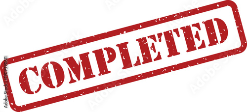 Red stamp mark with the word COMPLETED inside a rectangular frame on a plain white surface
