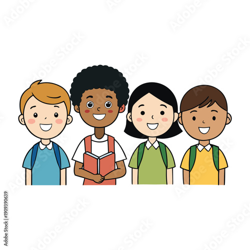 A diverse group of students from different cultures study and collaborate together, sharing ideas, celebrating differences, and building friendships in a vibrant learning environment.
