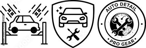 Auto Service Icons Set. Car Maintenance and Repair Garage Emblems.