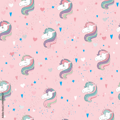 Hand drawn cute colorful unicorn seamless pattern
