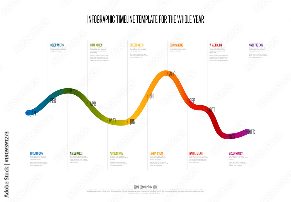Wave Timeline Annual Infographic Timeline Template with Gradient Wave Line Stock ...