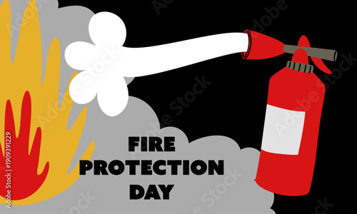 Firefighter's Day banner with a fire extinguisher dousing a fire. Flat vector illustration for professional holiday posters, rescue service events, fire safety, or educational design projects.