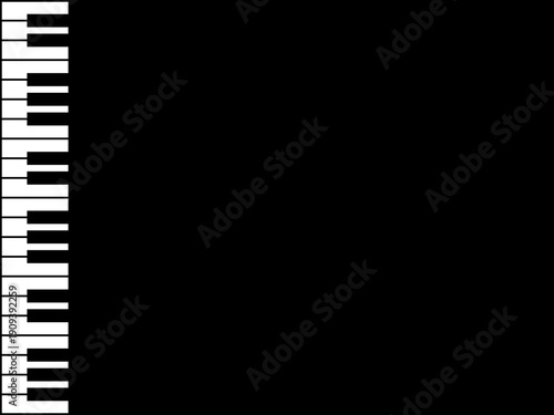 左に配置された36鍵のピアノ鍵盤とシンプルな背景のイラスト（黒）【線あり】