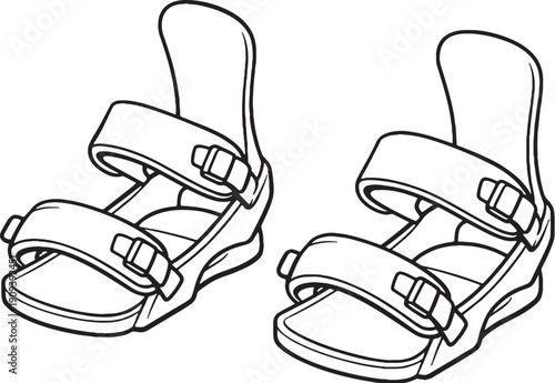 Snowboard Bindings Pair Black and White Line Art