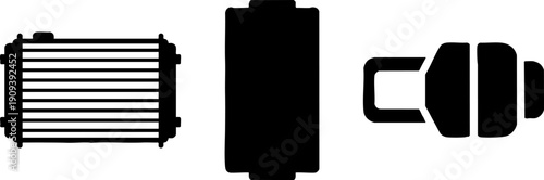 Car Radiator Battery and Seat Belt Icons Set Vector