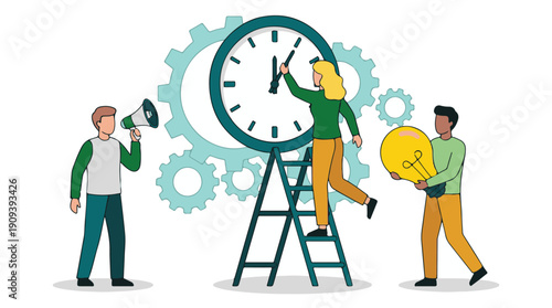 Business team strategy: managing time, sharing ideas, and communicating.