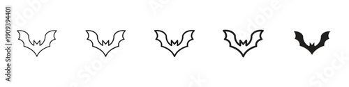 Bat icons in black outline, solid and colored style