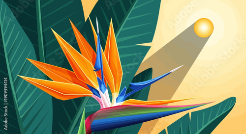 Wallpaper Mural Flat vector illustration of a vibrant bird of paradise flower in a tropical setting Torontodigital.ca