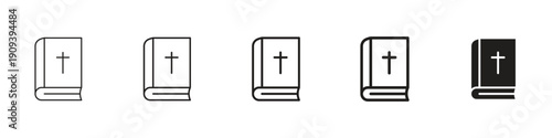 Bible icons in black outline, solid and colored style