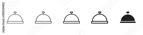Bell concierge icons in black outline, solid and colored style