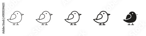 Bird icons in black outline, solid and colored style