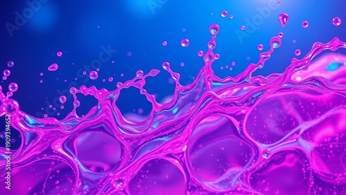 Dynamic Pink Water Splash: A Captivating Abstract Capture of Liquid Motion Against a Vivid Blue Background