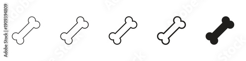 Bone icons in black outline, solid and colored style