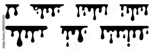 Ink Drip and Blob Paint Splatter Splash Set Black Dripping Liquid Vector Illustration