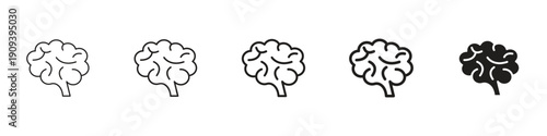 Brain icons in black outline, solid and colored style