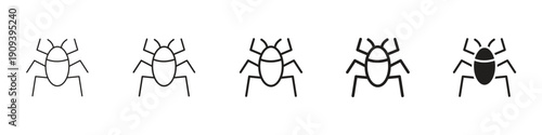 Bugs icons in black outline, solid and colored style