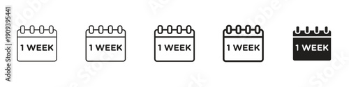 Calendar week icons in black outline, solid and colored style