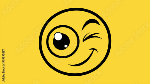 Winking Emoji with Large Wide Open Eye on Yellow Background Fun Icon Illustration