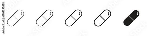 Capsules icons in black outline, solid and colored style