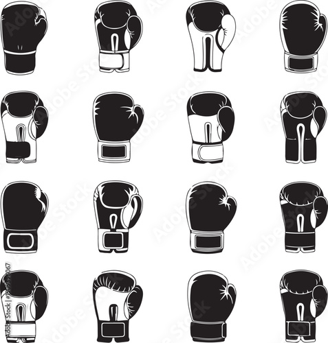 black and white boxing gloves in various positions
