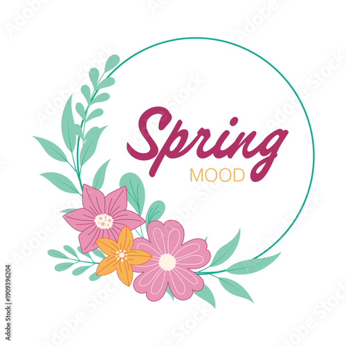 Spring mood floral wreath circle label